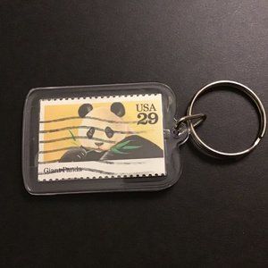 Panda Keychain - Upcycled Recycled Postage Stamp Key Chain